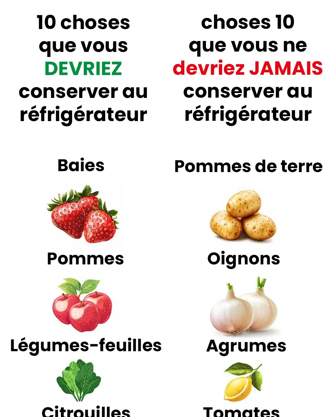 10 choses à toujours conserver au frigo et 10 choses à ne jamais conserver au frigo