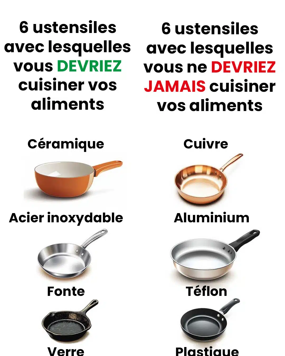 6 ustensiles avec lesquels cuisiner vos aliments et 6 ustensiles avec lesquels ne jamais cuisiner vos aliments