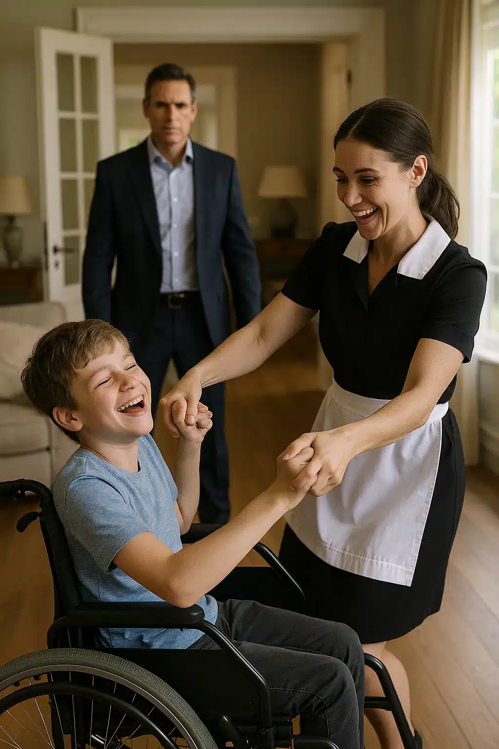 Femme dansant avec un enfant dans un salon