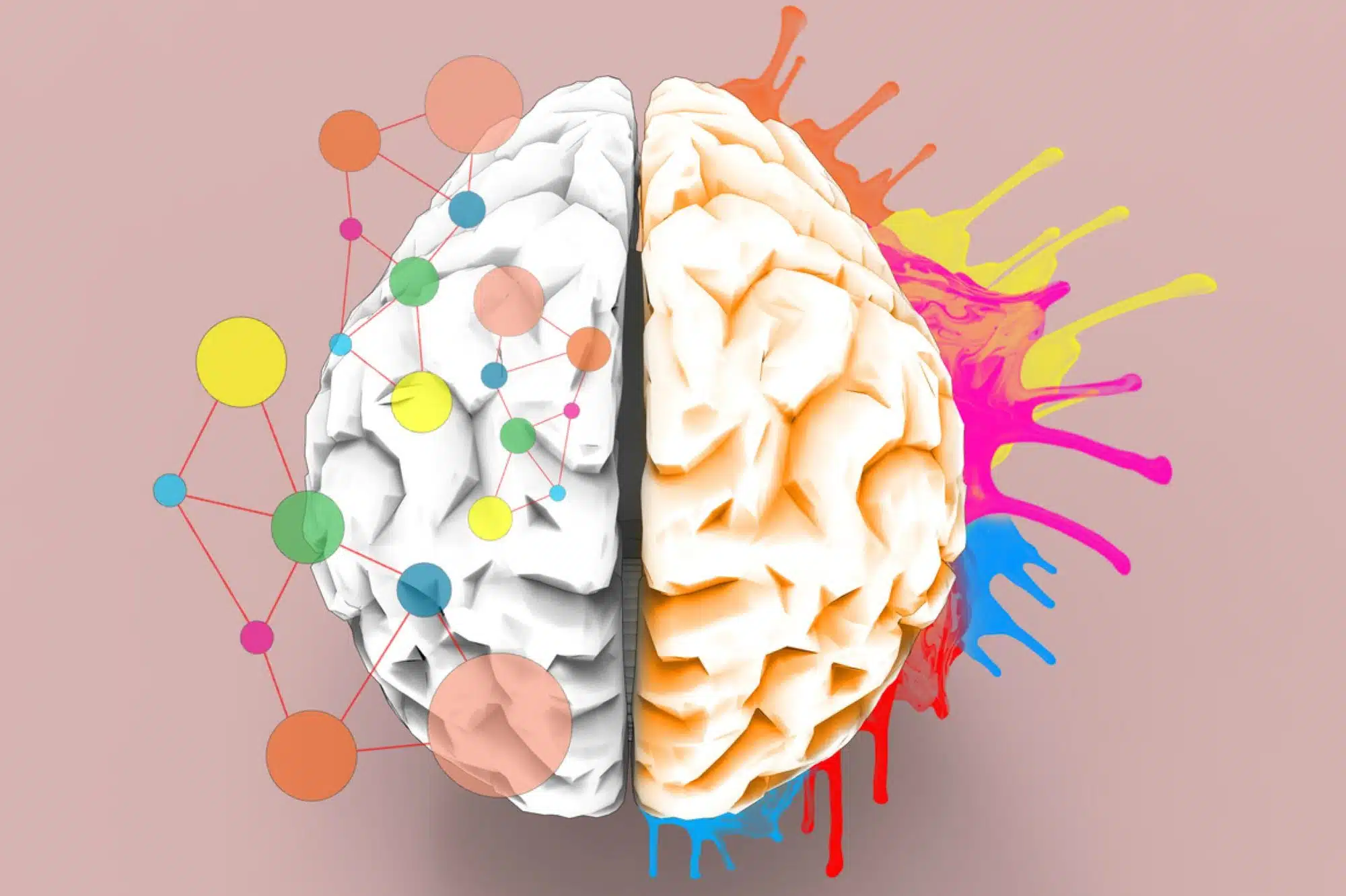 Représentation artistique d'un cerveau avec des connexions lumineuses symbolisant la créativité