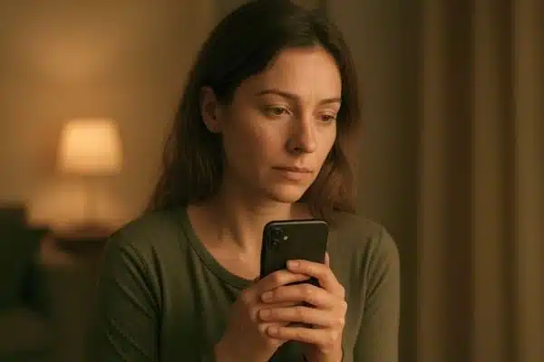 Femme regardant son téléphone avec attention