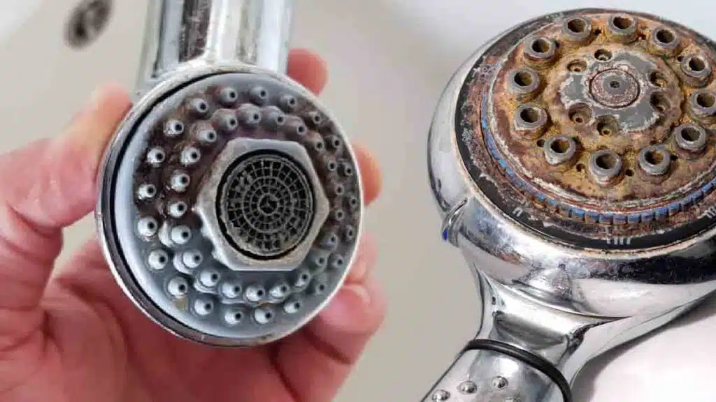 Dépôts de calcaire sur une paroi de douche
