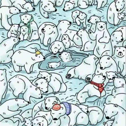 En 15 secondes, saurez-vous repérer le phoque caché parmi les ours polaires dans cette image ?