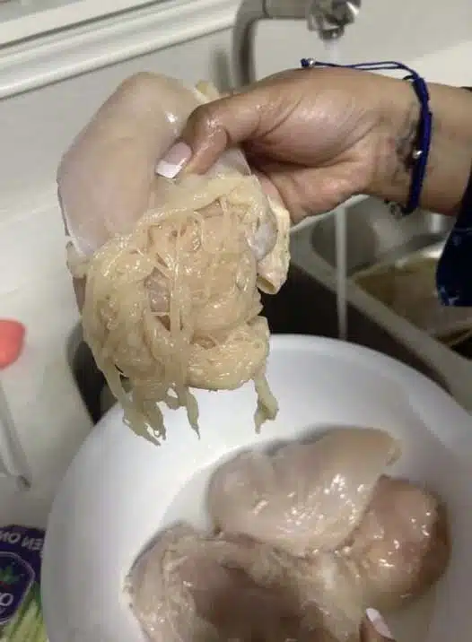 Il y a quelques semaines, alors qu'elle préparait le dîner pour ses enfants, cette mère a fait une découverte en nettoyant la viande