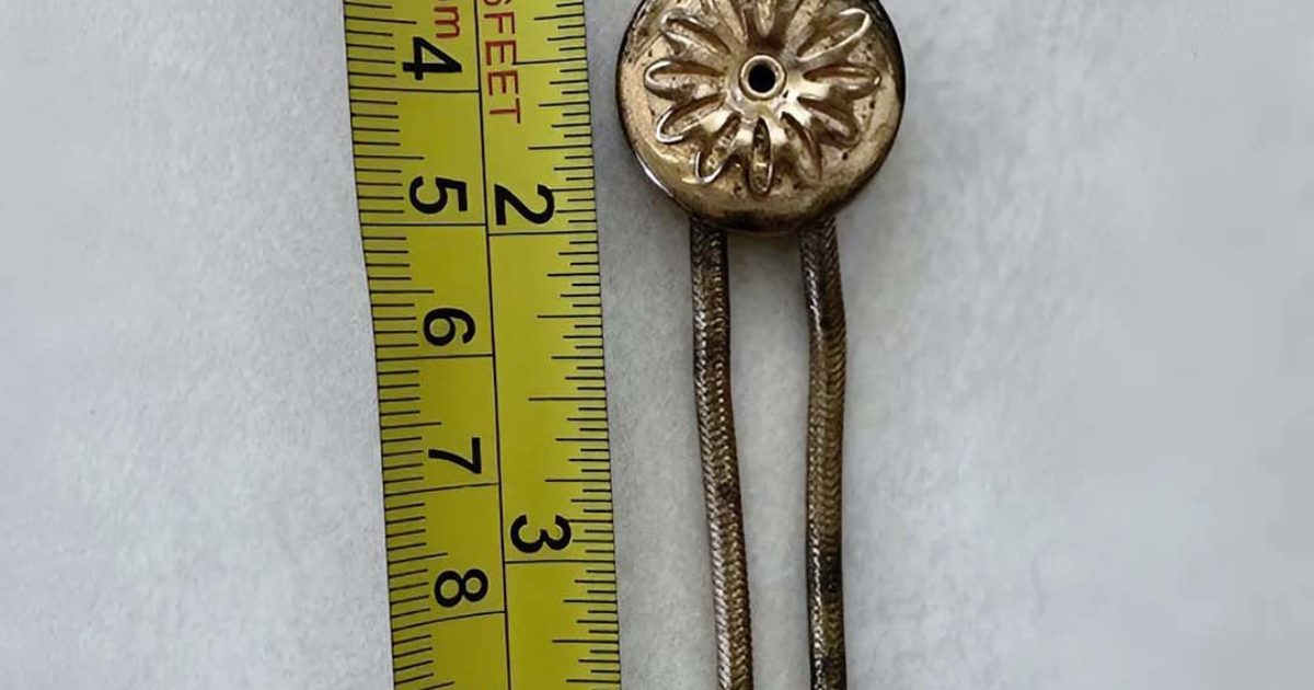 J’ai découvert ce petit objet dans une boîte à bijoux. Le disque coulisse le long de la chaîne, reflétant la lumière à chaque mouvement.
