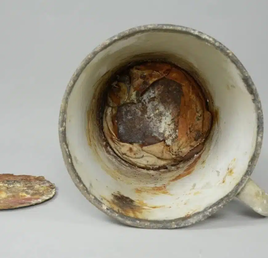 La tasse, qui a été exposée pendant 70 ans au musée d'Auschwitz, commence à se décomposer récemment, révélant une cachette secrète à l’intérieur
