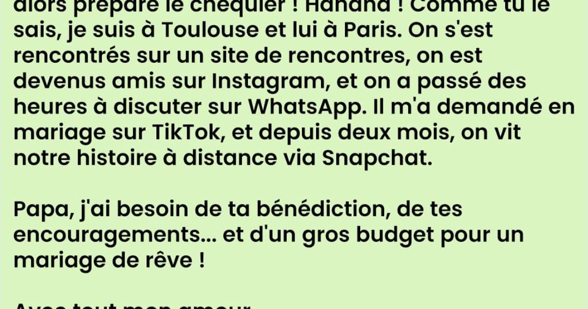 Le Message d’une jeune fille à son papa…