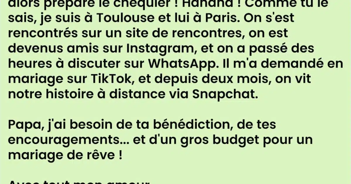 Le Message d’une jeune fille à son papa…