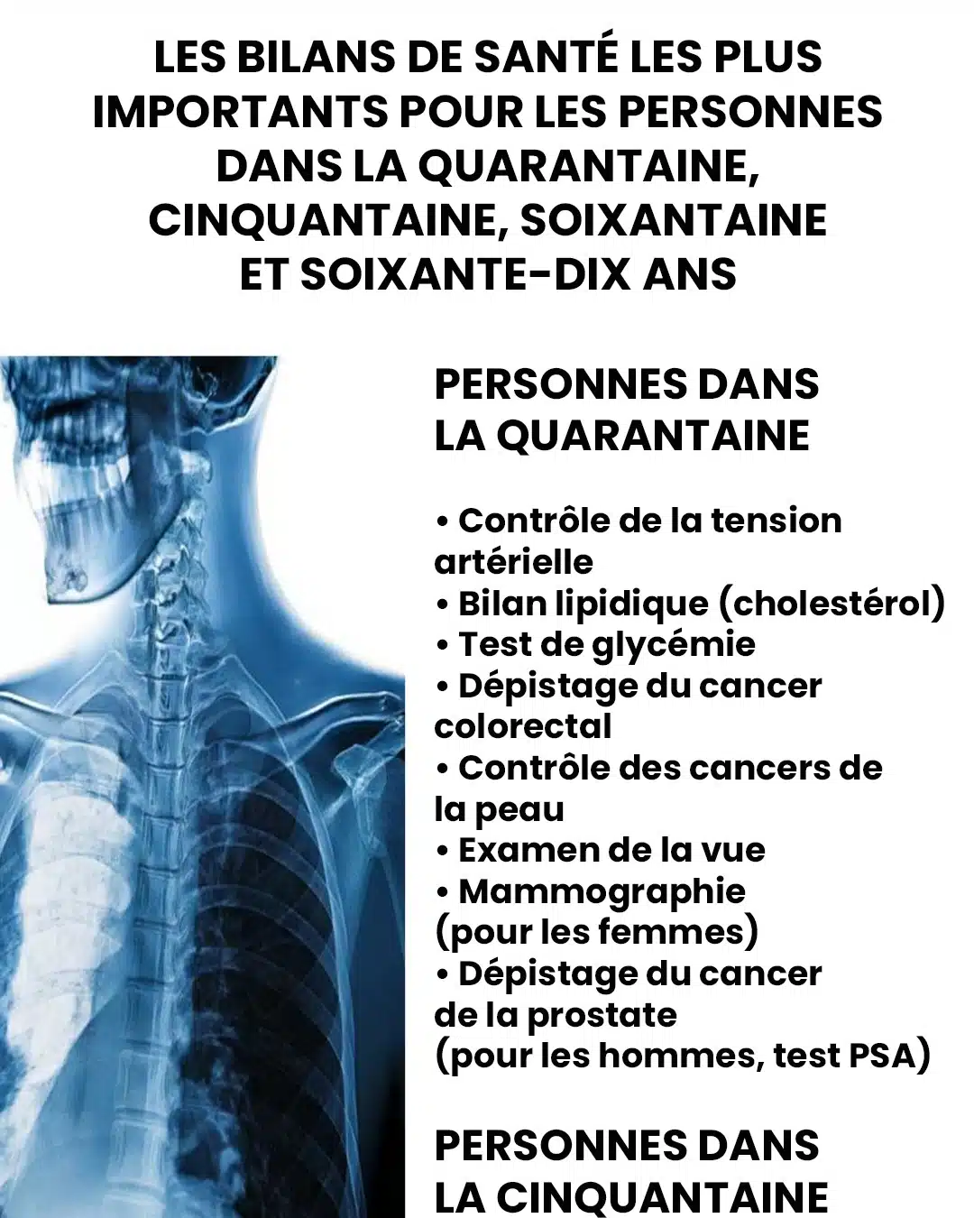 Les examens de santé les plus importants pour les personnes âgées de 40, 50, 60 et 70 ans