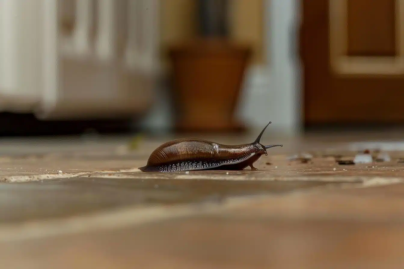 Limace dans une cuisine, près d'un évier ou de denrées