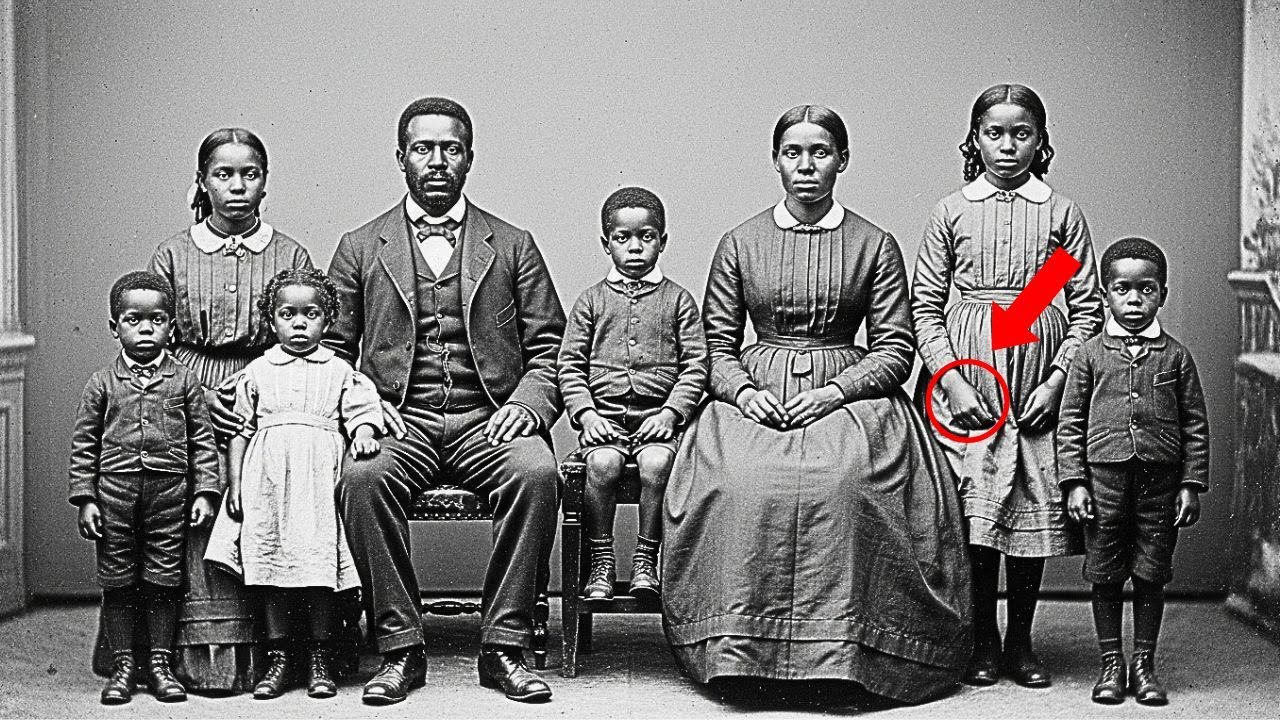 Détail du portrait de famille de 1872 montrant la main de la petite fille