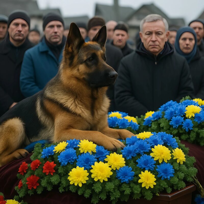 Chien policier grattant un cercueil
