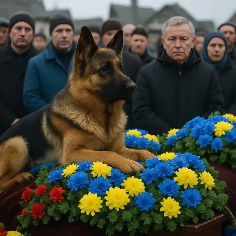 Chien policier grattant un cercueil