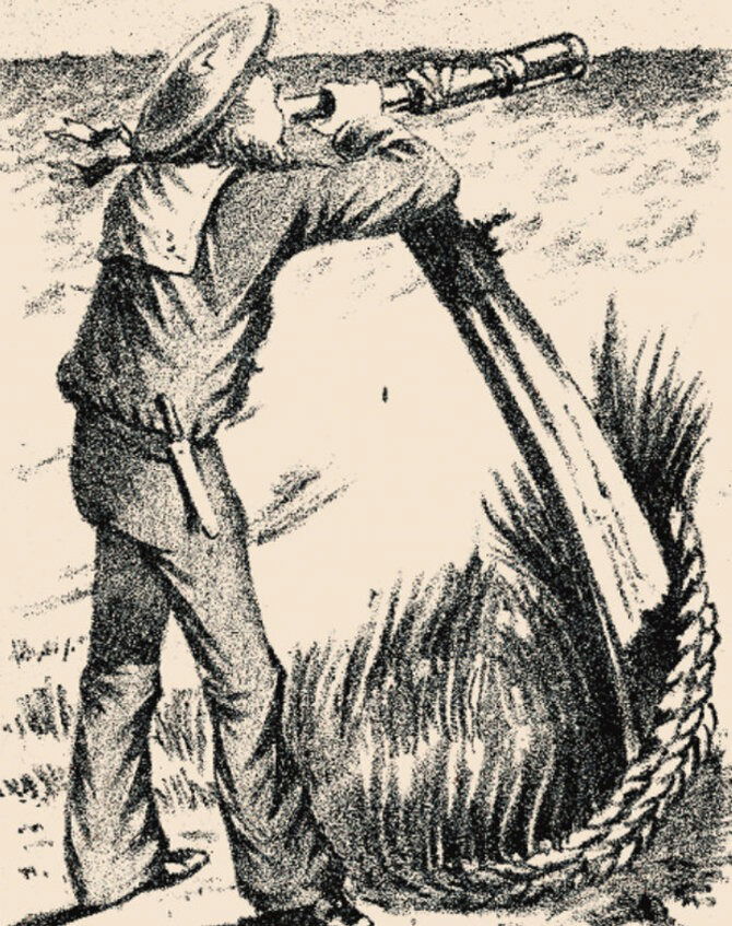 Illusion d'optique montrant un marin regardant à travers une longue-vue