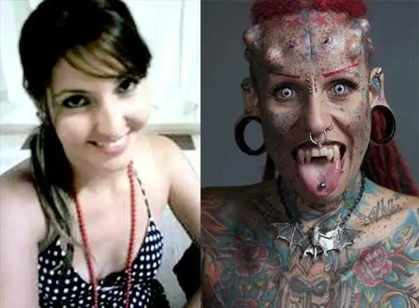 Maria José Cristerna avec ses tatouages et implants frontaux