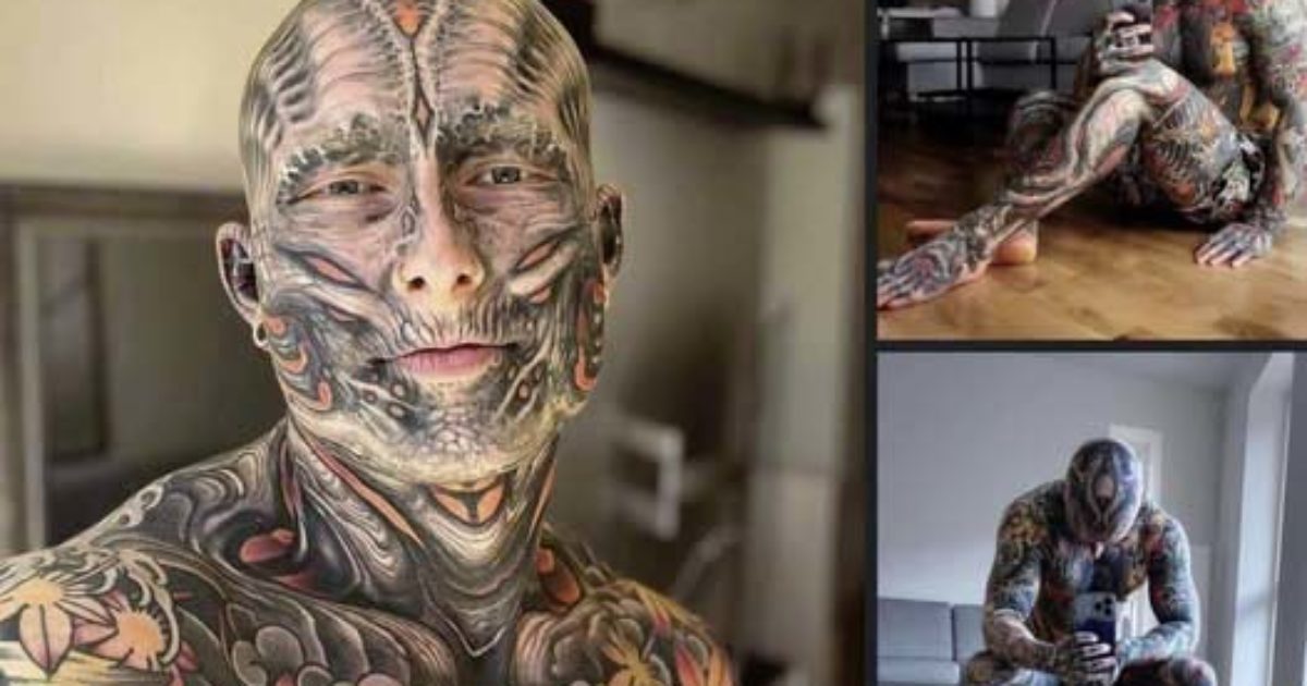 Un accro au tatouage tatoue 95 % de son corps et révèle à quoi il ressemblait il y a seulement 5 ans…